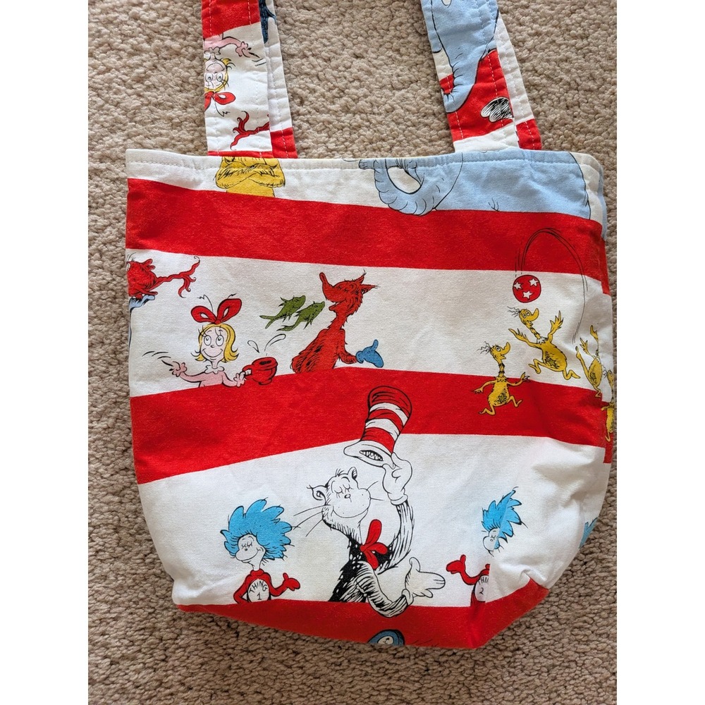 Myah Bags Handmade Dr Seuss Tote Cat in the Hat Grinch Polka Dot Lining - Picture 2 of 6